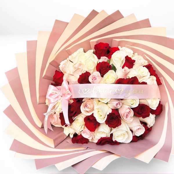Mix Color Roses Bouquet -I love ribbon