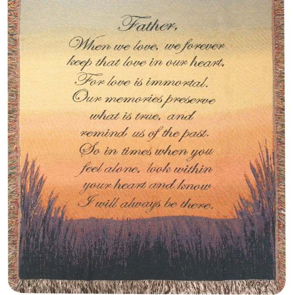 Fringed memorial throw blanket with a Father remembrance message