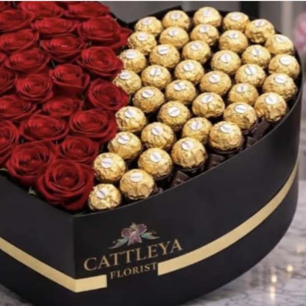 Luxury Heart Box: 25 Roses & Chocolates