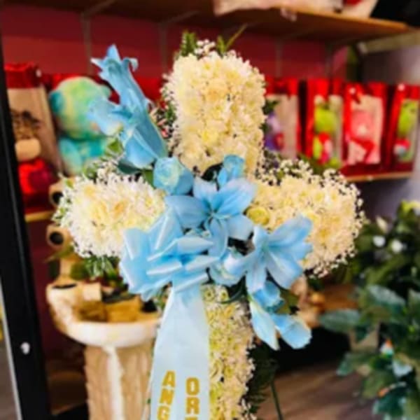 White & baby blue Sympathy cross