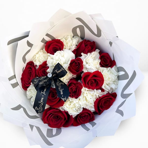 Red & white cartations & ribbons