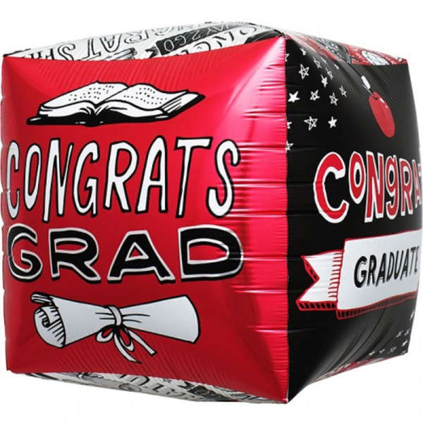 Red and black graduation balloon with "Congrats Grad" text