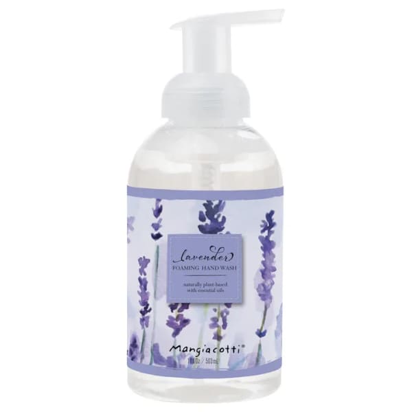 Bottle of lavender foaming hand wash with purple floral label