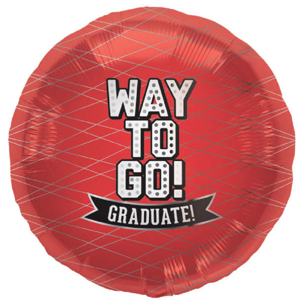 Red graduation balloon with "WAY TO GO!" text