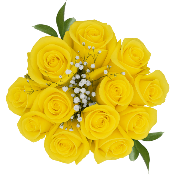Yellow rose bouquet with baby's breath and small greenery
