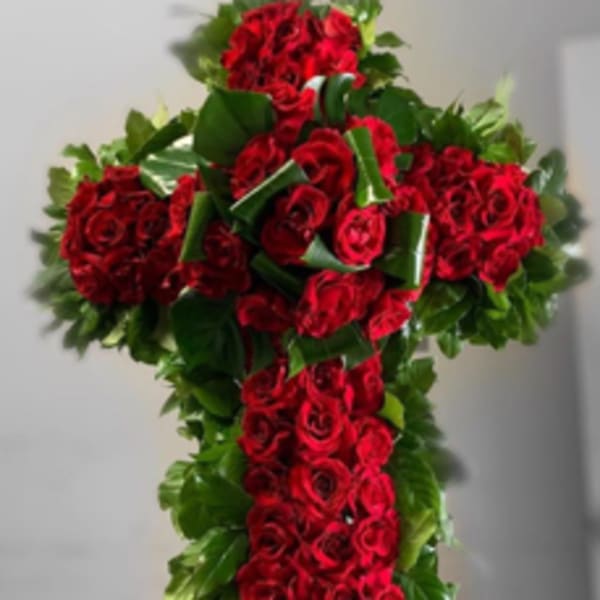 Sacred Red Rose Cross Funeral Tribute