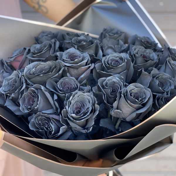 Black roses wrapped bouquet.