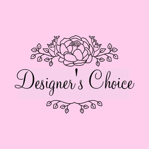 Pink graphic with floral line art and the words Designer's Choice