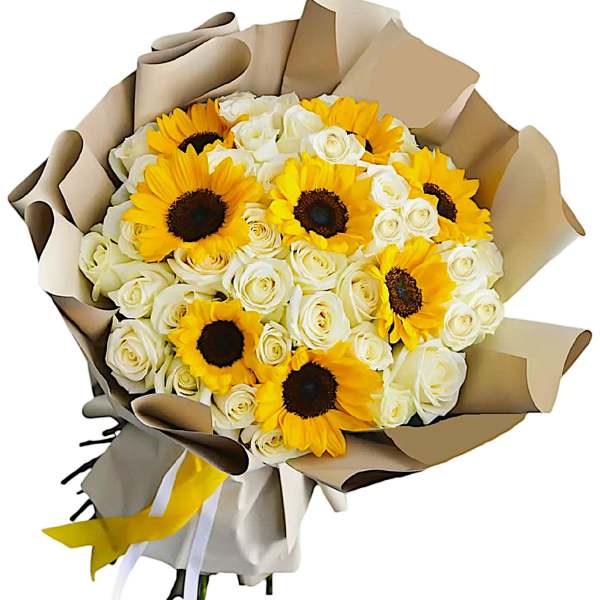 WHITE ROSES AND YELLOW SUNFLOWERS RAMO BUCHON