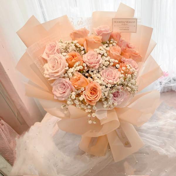 [FRESH FLOWER] Peach pink rose bouquet