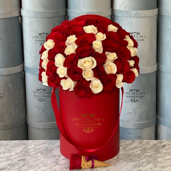 White And Red Roses In Our Red Signature Box