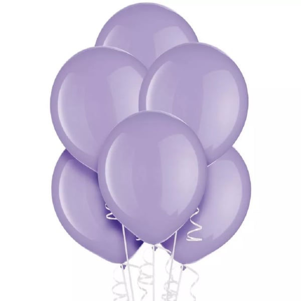 Cluster of lavender balloons with curling ribbons