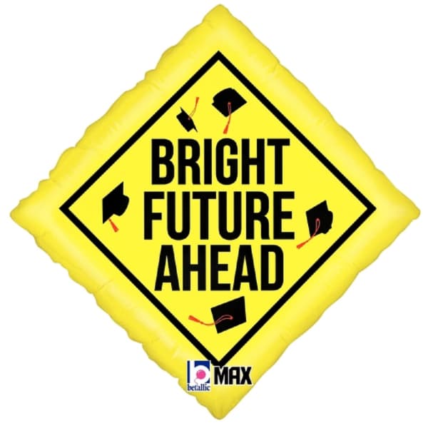 Yellow graduation balloon with "Bright Future Ahead" text