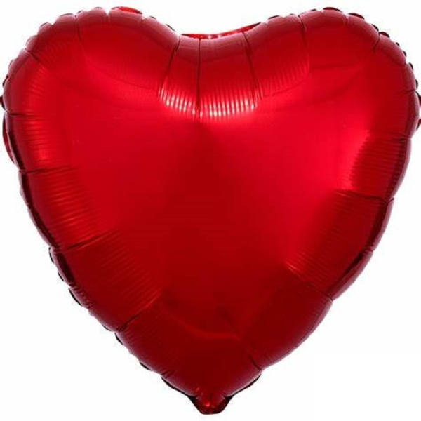 Red heart-shaped foil balloon on a white background