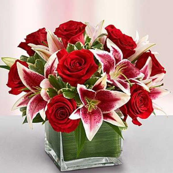 Modern Embrace™ Red Rose and Lily Cube