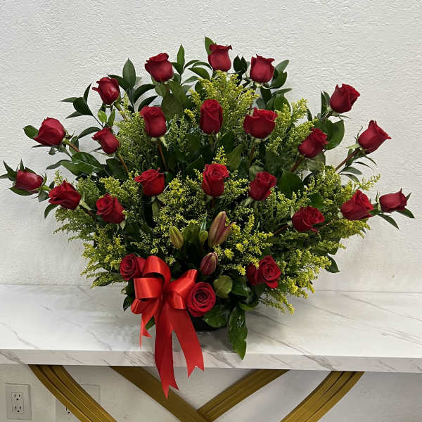 Large Arrangement With Red Roses