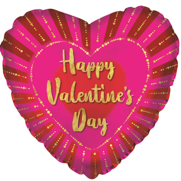 Heart-shaped pink Valentine's Day balloon with gold lettering