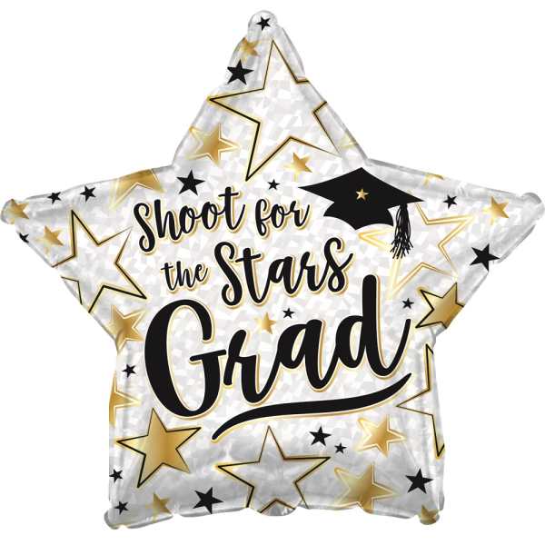 Star-shaped graduation balloon with gold and black lettering