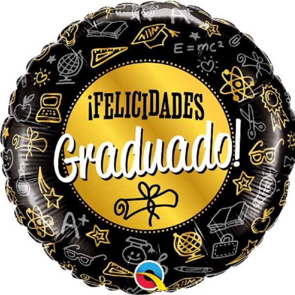Round graduation balloon with "¡Felicidades Graduado!" text