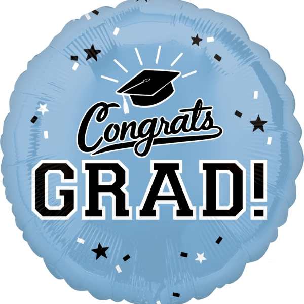 Blue graduation balloon with "Congrats GRAD!" text