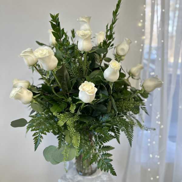 Dozen White Roses by Westford Florist Art by Veny
