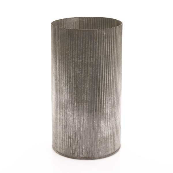 Tall ribbed metallic cylinder vase on a white background