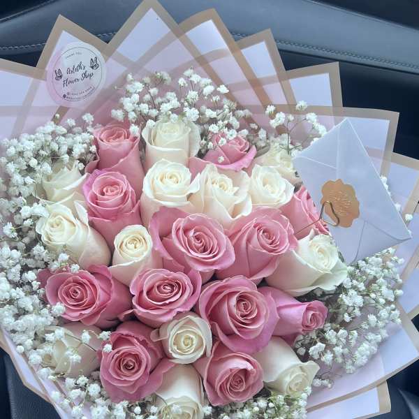 25 Roses - Bouquet With White & Pink Roses