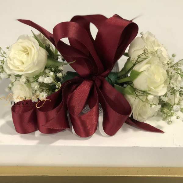 All White Spray Roses Prom Corsage