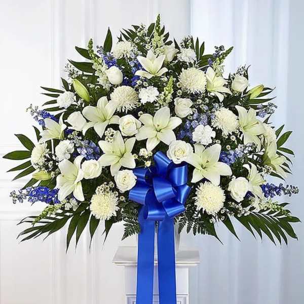 Blue & White Floor Basket Arrangement