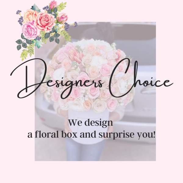Pastel pink and white rose bouquet in a white box