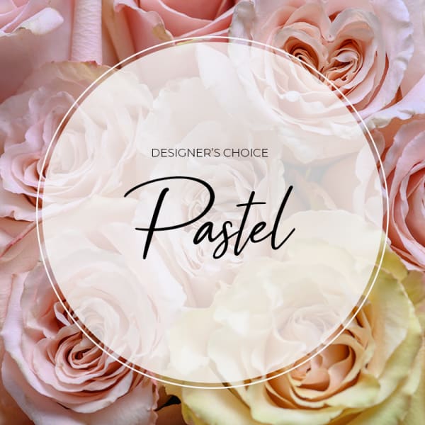 Pastel roses with a "Designer’s Choice" label