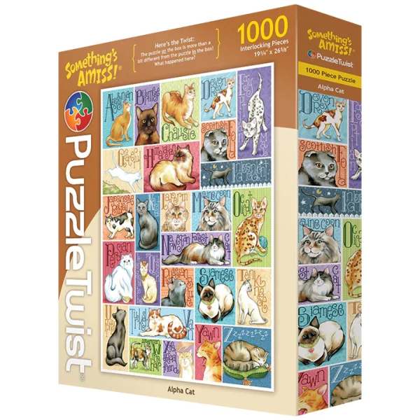 Box of a 1000-piece cat puzzle with colorful cat illustrations