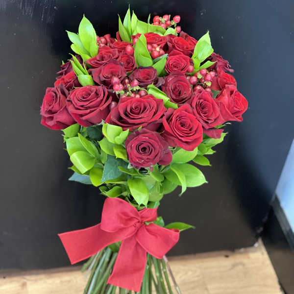 25 Long stem red roses and fillers