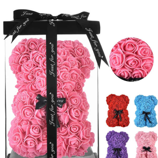pink rose teddy 9.5"