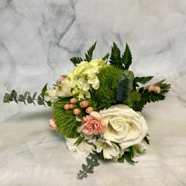 White, Peach and Green Prom Bouquet