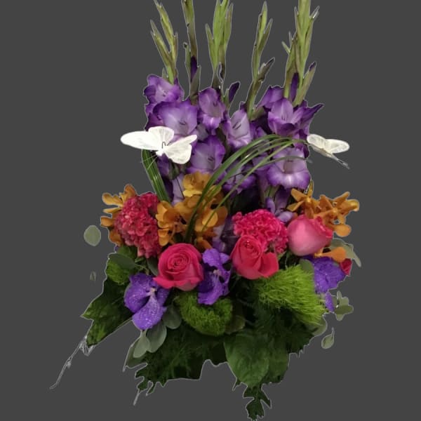 Colorful bouquet with purple, pink, and white flowers