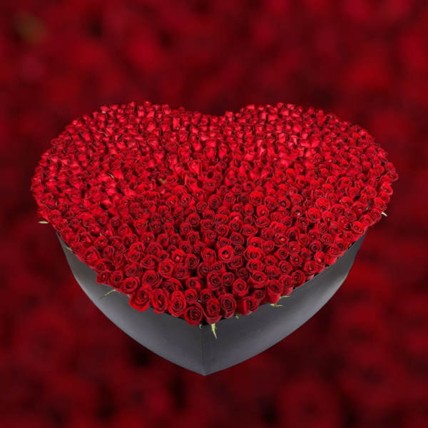 Heart-shaped box filled with red roses
