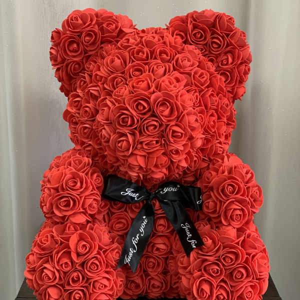 Faux Red Rose Teddy Bear