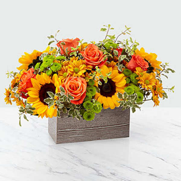 Sunflower and Rose Box Arrangement