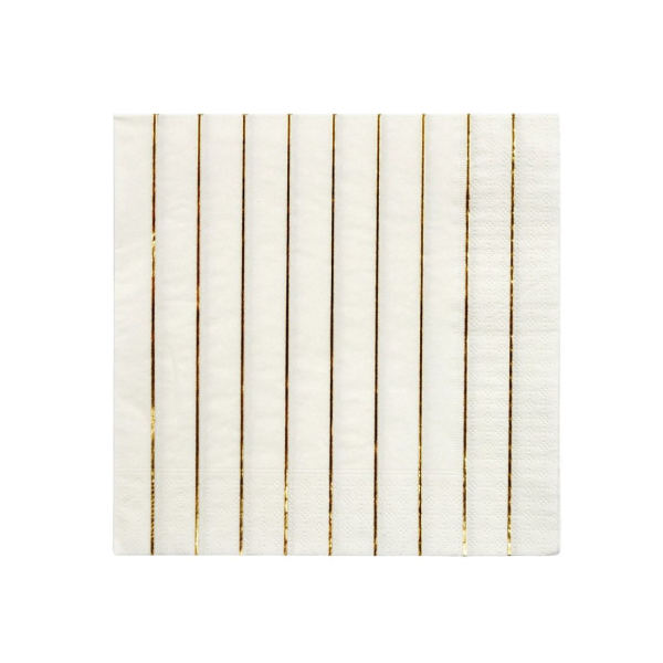 White napkin with thin gold vertical stripes