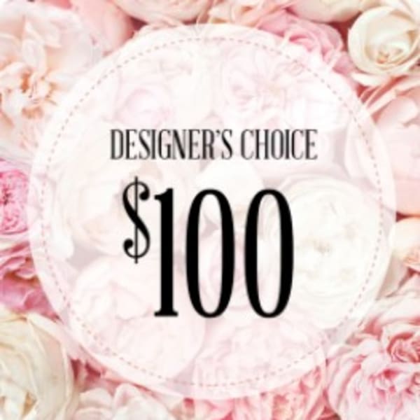 Pink and white roses with a $100 designer's choice label