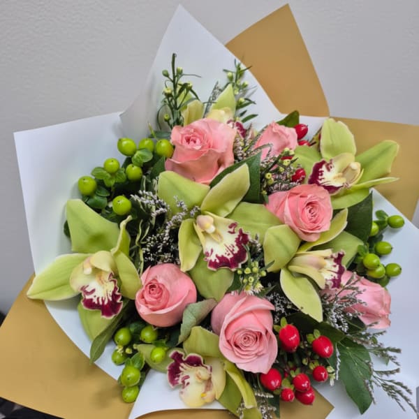 bouquet of roses with orchids