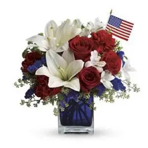 Red, White And Blue Flower Arrangement