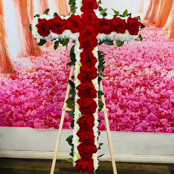 Funeral- Medium Cross With Red Roses