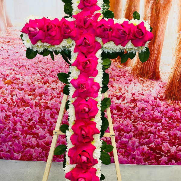 Medium Cross With Hot Pink Roses