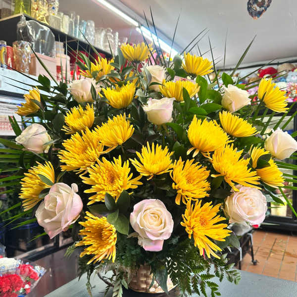 Yellow Flower Day Special Basket Arrangement