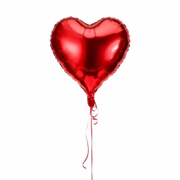 Red heart-shaped foil balloon with curling ribbon