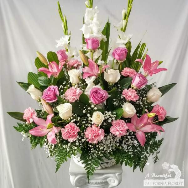 Pink and White Tribute in Basket