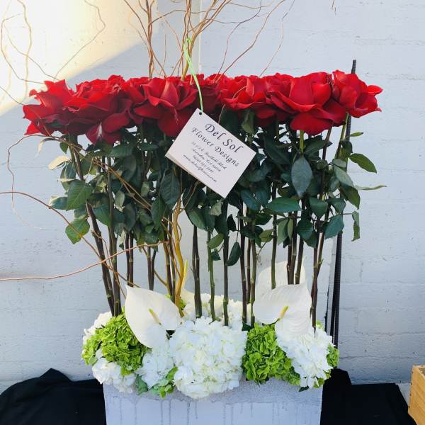 2dz Red roses ceramic tall vase