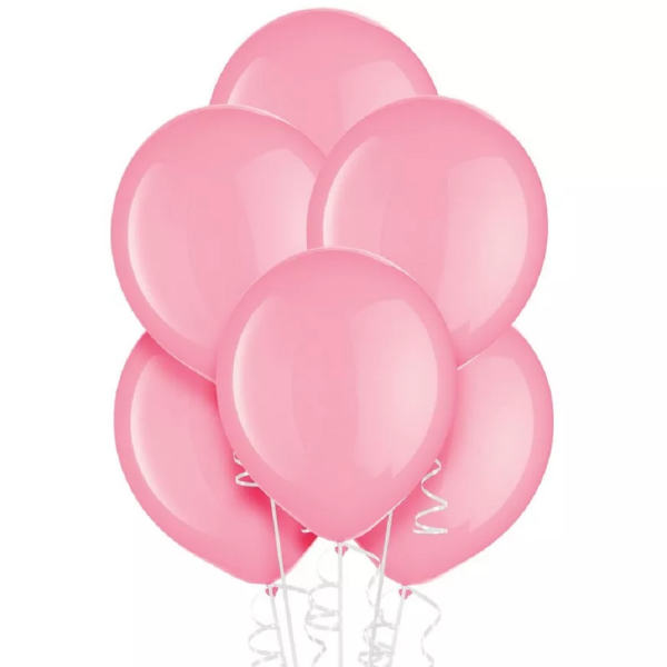 Cluster of pink balloons with curling ribbons